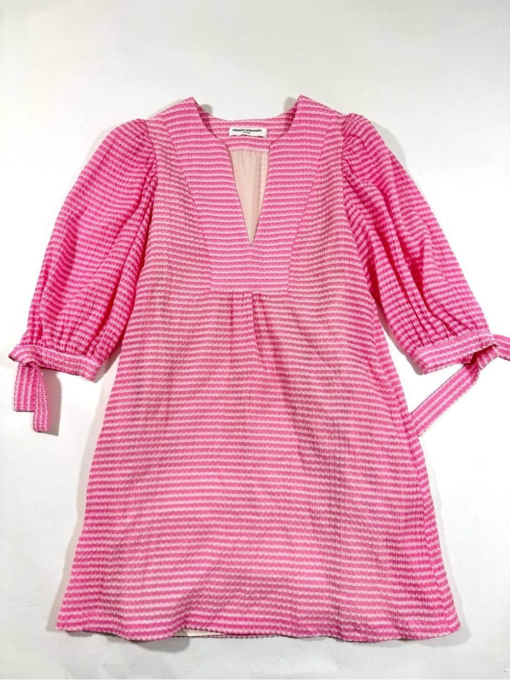 Amanda Uprichard Piquette Pink Dress Mini Tie Sleeve